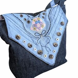 Vintage Embroidery Upcycled Denim Crossbody/ Shoulder Bag